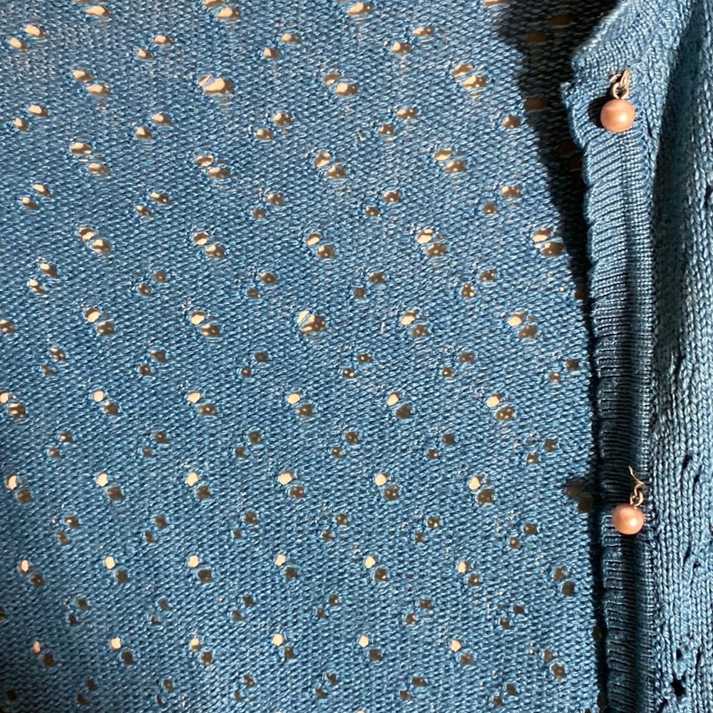 Vintage Cerulean Blue Eyelet Knit Cardigan - Picture 4 of 4